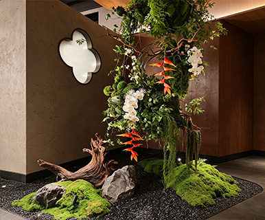 Suspended Artificial Flower Installation, Suitable for Moss and Log Simulation Green Plants Art Decoration for Restaurant, Hotel, and Commercial Landscapes, Support Dimensions